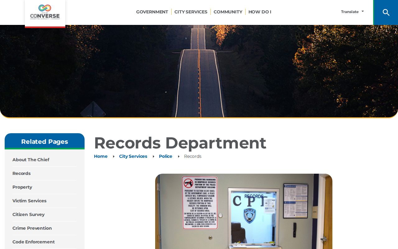 Converse Police records page for arrest and incident records