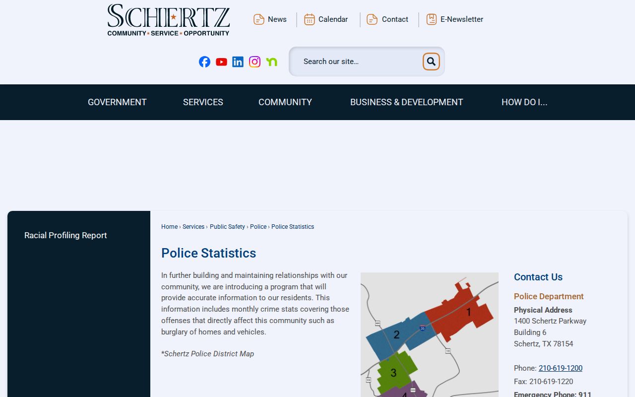 Schertz Police monthly statistics page, not an arrest roster